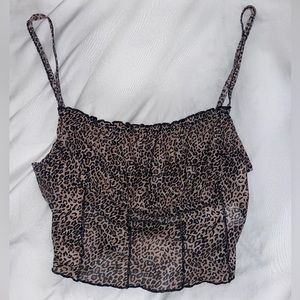 Lettuce Trim Ruched Bust Mesh Cami Top